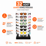 PIERLE 32 Adet UV400 Güneş Gözlüğü Satışa Hazır Stand Paketi